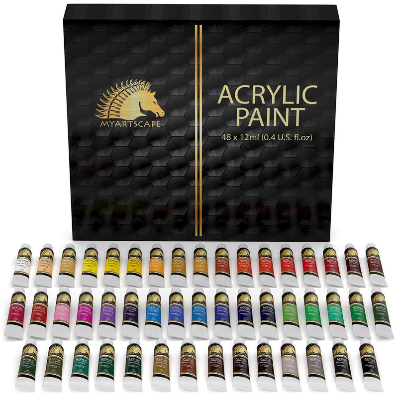 MyArtscape Acrylic Paint Set - 48 x 12ml Tubes - Lightfast - Heavy Body - Non Fading - Vibrant Colors - Artist Quality Painting Supplies - Professional Grade Paints - Image 1